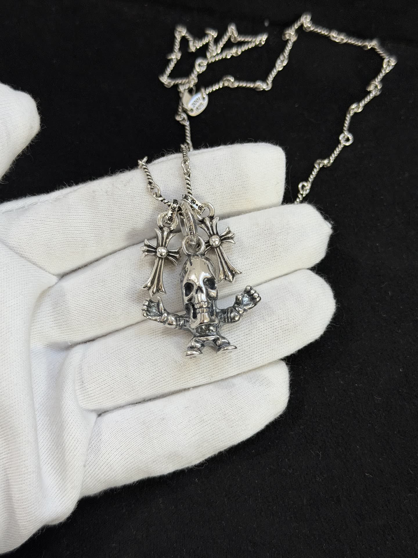 Chrome Hearts Silver Skull Pendant Necklace